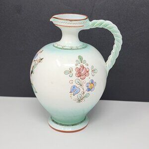 Austrian Maser Keramik Ceramic Jug Pitcher Musicians Flowers VTG 7.5"